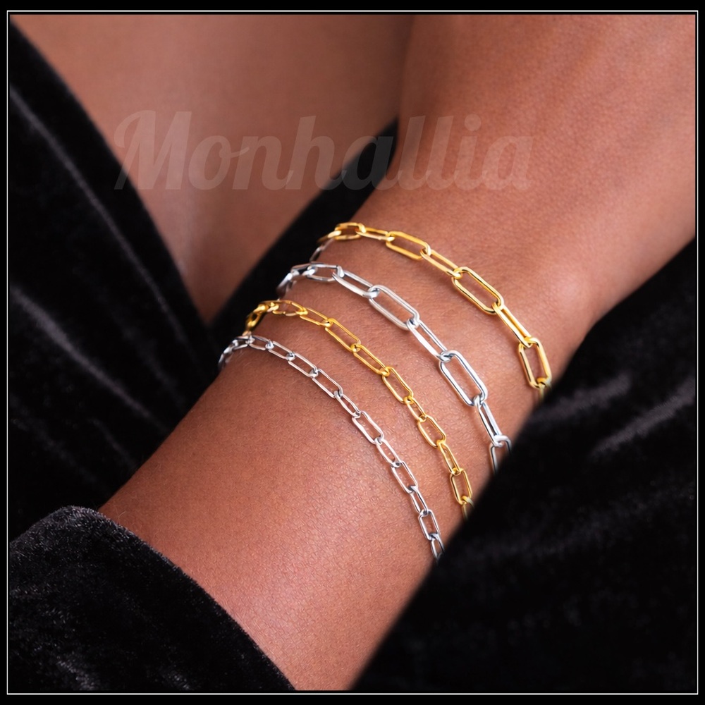 NEW GOLD OR SILVER STEEL PAPERCLIP BRACELET
